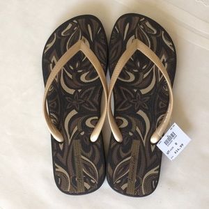 American Eagle brown & gold Flip Flops 8 NWT